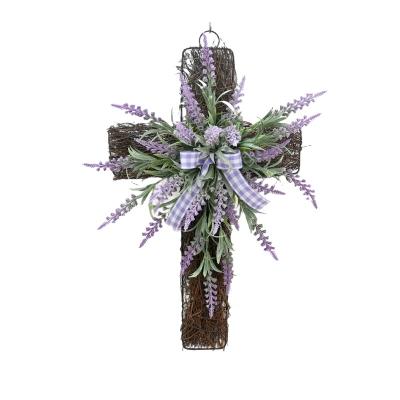 China Religious Purple Lavender Cross Religious Faith Crafts Memorial Decoration Artificial Flowers for sale