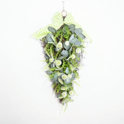 China Wedding Party 24 Inch Artificial Dandelion Eucalyptus Leaves Teardrop Swags Green Plants Wreath Hanging Decoration for sale