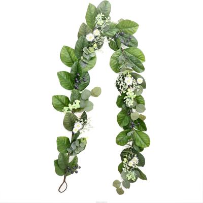 China Naturalistic 6 FT Artificial Magnolia Leaves Garlands Realistic Vine Greenery Plants Long Table Decor for sale