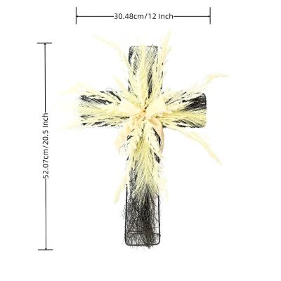 China Boho 20.5 Inch Pampas Reed Cross Faith Crafts Memorial Decor Artificial Feathers Outdoor Decor for sale