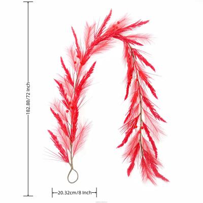 China Boho Chic 72 Inch Pampas Reed Garland Pom Pom Berries Feathers Artificial Plants Vine Wall Decor for sale