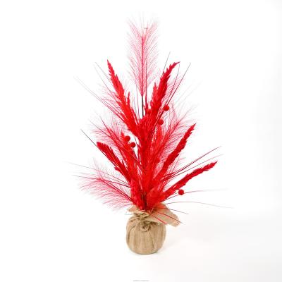 China Fibre 24 Inch Pampas Reed Tree Burlap Basin Faux Feathers Pom Pom Berries Artificial Plants for sale