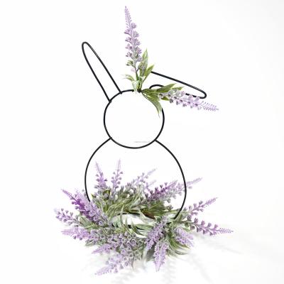 China Garden Decor 12 Inch Lavender Small Wreath With Metal Rabbit Candle Holders Table Center Piece Decoration for sale