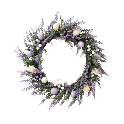 China Door Wall Hanging 22 Inch Lavender Wreath With Purple White Berry Eggs Easter Door Wreaths For Home Decoration for sale