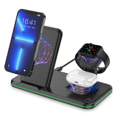 China Hot Cool Portable Smart Watch 15W Qi Phone Function Induction Quickly All-in-One All 3 in 1 One Dock Stand Charging Wireless Charger For iPhone for sale