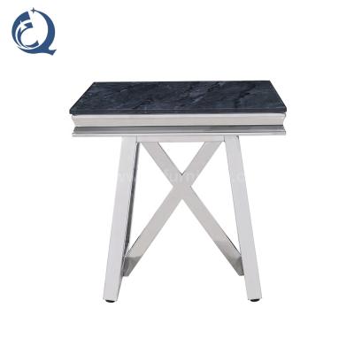 China Nodic glass side 3d glass table printed square corner marble top table living room sofa side table for sale