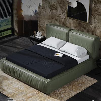 China qiancheng minimalist contemporary furniture eco-friendly modern bedroom furniture genuine leather beds for sale