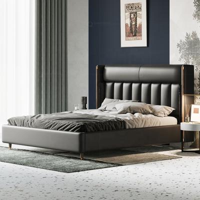 China Eco-friendly Design Modern European Luxury Italian Faux Leather Bedroom Furniture PU Upholstery Black Bed for sale