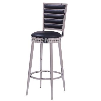 China Modern Luxury Modern Kitchen Counter Height High Bar Chair Metal Frame Bar Stools Black Leather Silver Chairs for sale