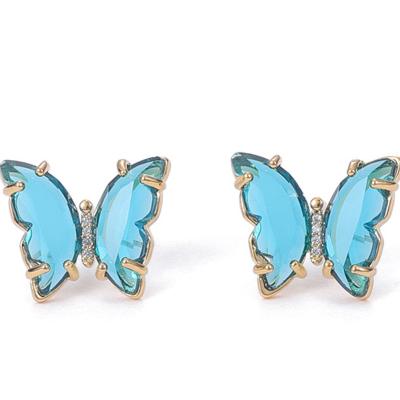 China TRENDY Chaozhong Delicate Brass Gold Plated Simple Butterfly Shaped Translucent Zircon Stud Earrings for sale