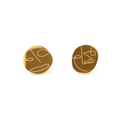 China TRENDY Chaozhong Minimalist style  female niche designer earrings 18k real gold plated Personality Glossy abstract art face earrings for sale