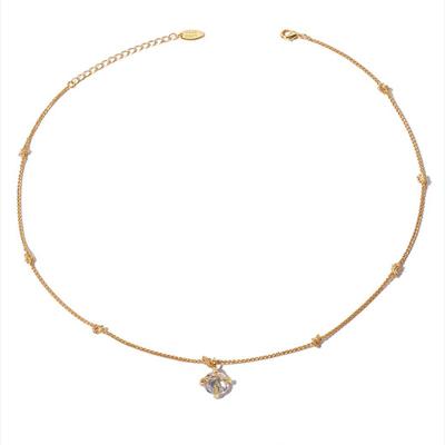 China TRENDY Chaozhong 18K Gold Plated Round Zircon Pendant Knotted Chain Necklace women for sale