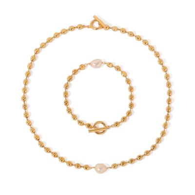 China Hip hop Chaozhong 18k  Real Gold plated Hip Hop style Ball Chain with Pearl pendant Necklace choker for women for sale