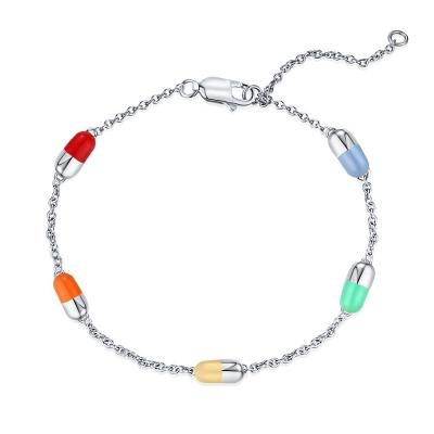 China TRENDY Chaozhong s925 sterling silver bracelet five-color capsule accessories drip oil bracelet silver jewelry for sale