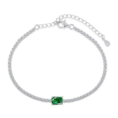 China Luxury Chaozhong luxury s925 Sterling Silver Tennis Bracelet Girls Square Green Zircon Bracelet women for sale