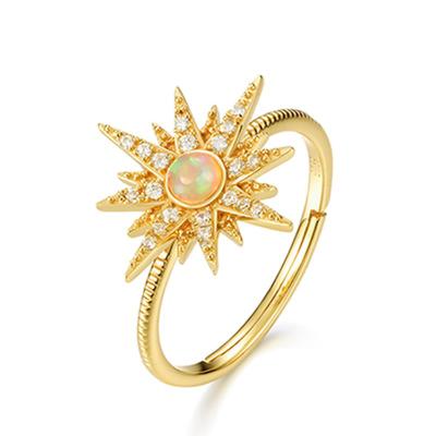 China Vintage Chaozhong Custom ring jewelry Vintage Luxurious Gold Plated Open S925 Silver Ring Opal Stone Sun Ring women for sale