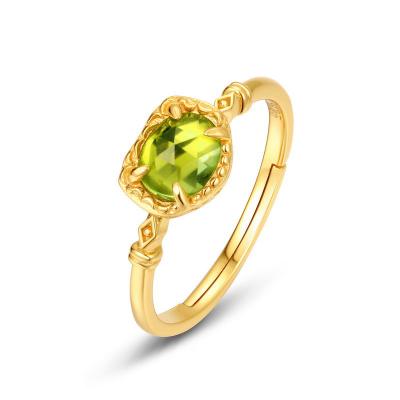 China Vintage Chaozhong Custom ring jewelry Elegant Luxury Fashion Simple 10K Gold plated Peridot S925 Silver Ring women for sale