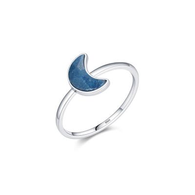 China TRENDY Chaozhong Custom jewelry Simple S925 sterling silver blue ring light luxury niche design fashion elegant moon ring for sale