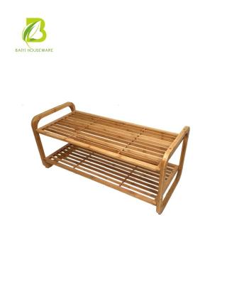 China Easy Assemble 2 Tier Bamboo Salon Shoe Rack for sale