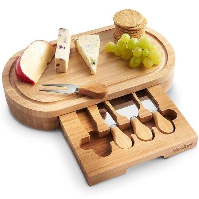 China China Sustainable Supplier Bamboo Cheese Board Set With 4 Pieces Knife Tools for sale