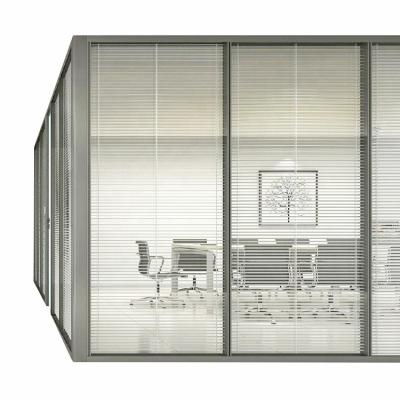 China Modern Soundproof Black Frame Double Glass Office Partition Glass Wall With Built In Blinds for sale