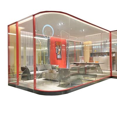 China EUROPEAN Modern Curved Shape Glass Partition Office Aluminum Glass Partition Wall With Swing Door for sale