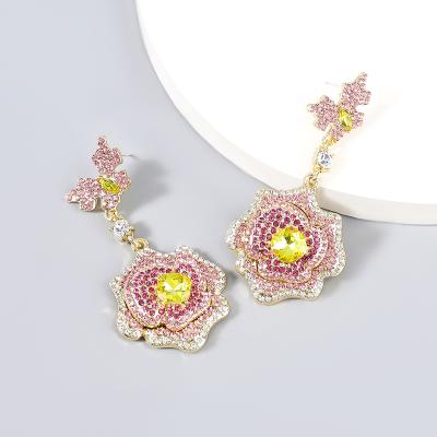 China Eco-friend Fashionable Alloy Retro Female Diamond-studded Rhinestone Flower Trend Small Cool Earrings for sale