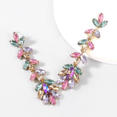 China Eco-friend 2021 Fashion Exaggerated Alloy Diamond-studded Rhinestone Flower Female Trend Earrings Long for sale