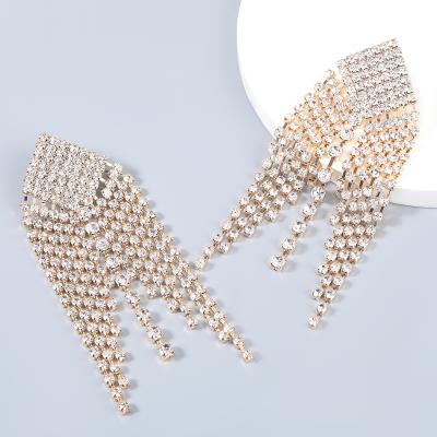 China 2021 Eco-Friend Claw Chain Alloy Diamond Full Rhinestone Tassel Geometric Dinner Superb Flashing Earrings for sale