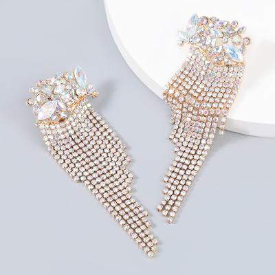 China 2021 Eco-Friend Fashion Female Alloy Diamond Rhinestone Flower Geometric Tassel Exaggerated Earrings for sale