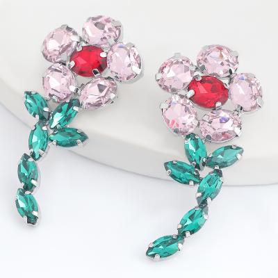 China Eco-Friend Alloy Diamond Full Rhinestone Flower Girl Super Cute Snap Heart Flower Stud Earrings for sale