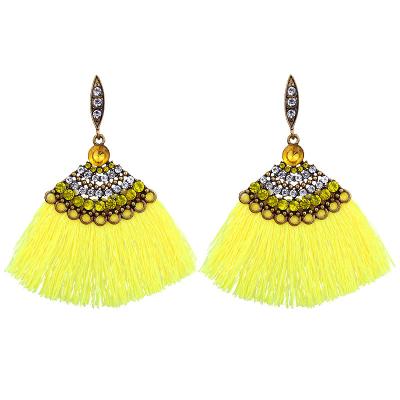 China Eco-Friend New Tassel Earrings Fashion Bohemian Alloy-Encrusted Fan-shaped Tassel Earrings for sale