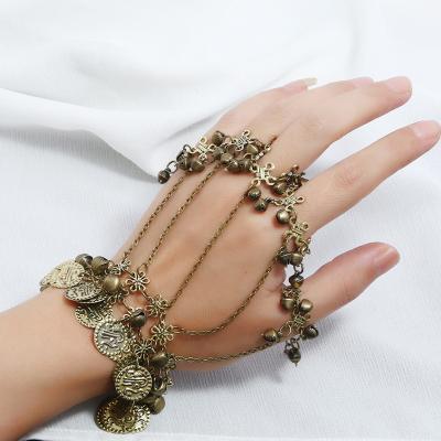 China parami hollowed out bracelet ornaments multi layer bracelet + back ring integrated hand chain bell bracelet for sale