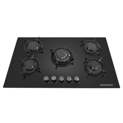 China Household Built In Tempered Glass Surface Stoves Gas Cooktop With 5 Burners for sale