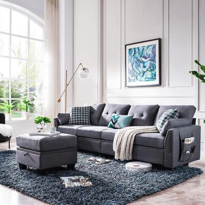 China Solid wood sofa l sectional American fabric convertible home style frame living room sofa capacity storage furniture for sale