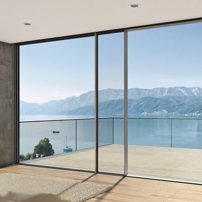 China Slim Light Profile Aluminium Sliding Door Replacement With Tempered Clear Glass for sale