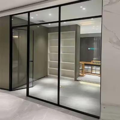 China Thin Frame Aluminum Swing Door Laminated Tempered Glass Swing Aluminium Door for sale