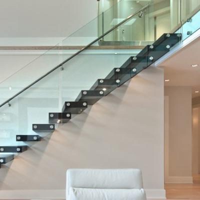 China Villa/Department Decorative Staircase Indoor Open Riser Wooden Floating Glass Stair for sale