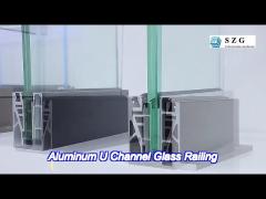 grey aluminum u channel glass railing 10mm thick frameless glass balustrade