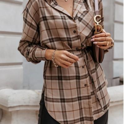 China Autumn Dresses 2022 breathable dress design for ladies women dresses simple casual wear plaid polyester OEM service for sale