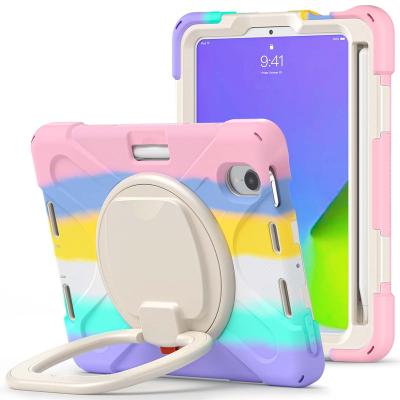 China Lightweight Silicone Soft PC 360 Rotating With Hand Strap Rainbow Color Silicone Shockproof Tablet Case For iPad mini 6 2021 for sale