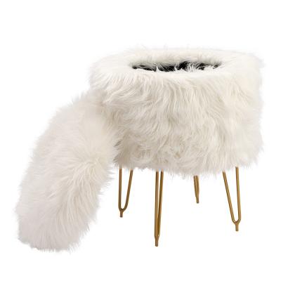 China Storage Stool Faux Fur Fabric Stool Salon Round Standard Stool With Hairpin Legs for sale