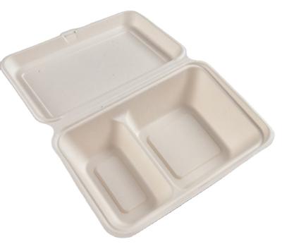 China Disposable Sugarcane Bagasse Pulp Takeout Food Clamshell Container Biodegradable Boxes for sale