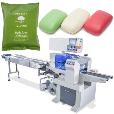 China Automatic flow food pillow tissue bread vegetables sanitary napkin popsicle ice lolly soap horizontal packaging machines for sale