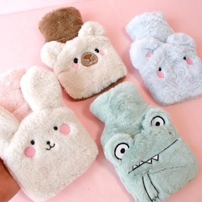 China Eco-friendly Material Wholesale 500ml Volume Cartoon Animal Shape Cute Plush Warm Fur Kawaii Cuddly Cover Hot Water Bottle for sale