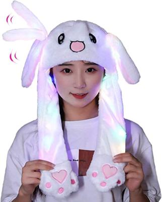 China Cushion Cute Kawaii Soft Toy Fluffy Cute Bunny Hat Led Glowing Ear Moving Jumping Hat Lovely Bunny Animal Plush Rabbit Hats for sale