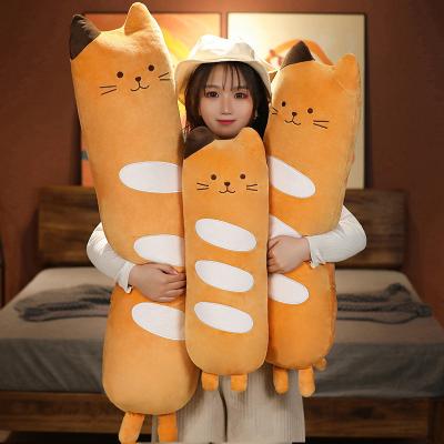 China Gift Eco-friendly Material Stuffed Animal Plush Long Cat Baguette Bread Creative Warm Washable Pillow Kids Toy Cushion for sale