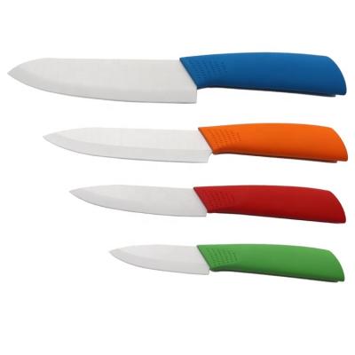 China Sustainable Ceramic Knife Set With Sharp Sheath Blade Laser Logo PP And Colorful TPR Handle 4 Piece Ceramic Knife Set For Kitchen for sale