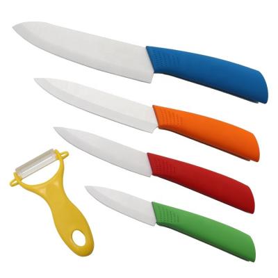 China Sustainable Ceramic Knife Set With Sheath Hot Sale Customized Logo PP And TPR Handle Colorful Kitchen Ceramic Knife Set With Peeler for sale