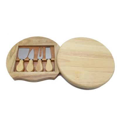 China Sustainable Round Rubber Wooden Cheese Knife Set For Kitchen Customized Logo And Package Cheese Board Set With Stainless Steel Cheese KnifeSet for sale